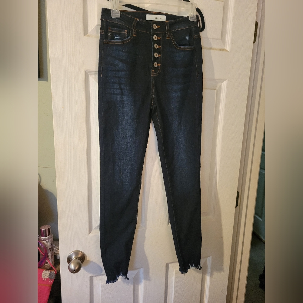 Kancan Dark Wash button fly skinny jeans